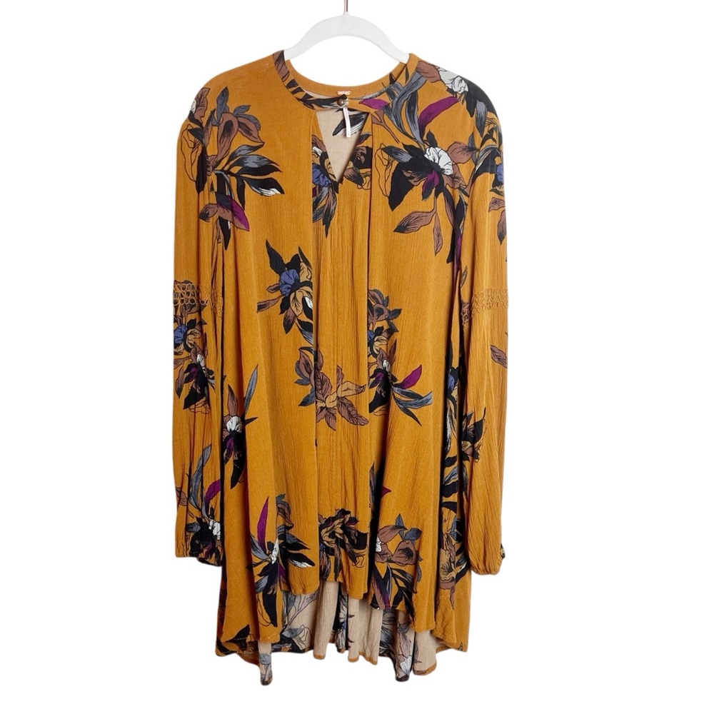 Free People Tree Swing Dress Floral Mustard Yellow Gold Size XS